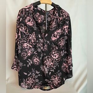 Torrid Harper Georgette Top - Black With Pink Floral - 3X